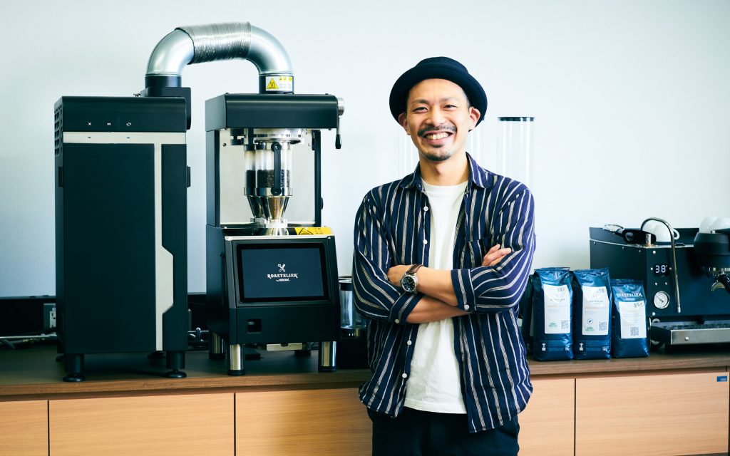 A professional coffee roaster at a Japanese coffee shop.